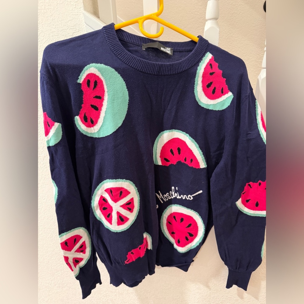 🌲🌲🌲SOLD!🌲🌲🌲Moschino Navy Sweater with Watermelon Design
